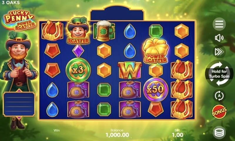 Lucky Penny Power Scatter – Power Scatter -symboli kullatulla kolikolla ja valaistuksella